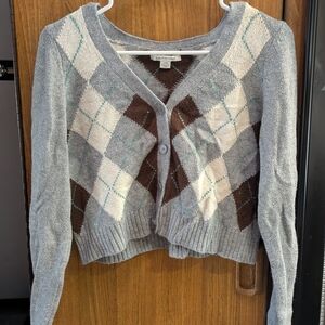American Eagle Outfitters Gray Argyle Cardigan